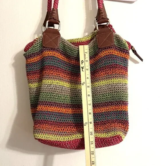 The Sak Cambria Crochet Boho Knit Hobo Tote Bag Purse Rainbow Multicolor Striped - Picture 6 of 7